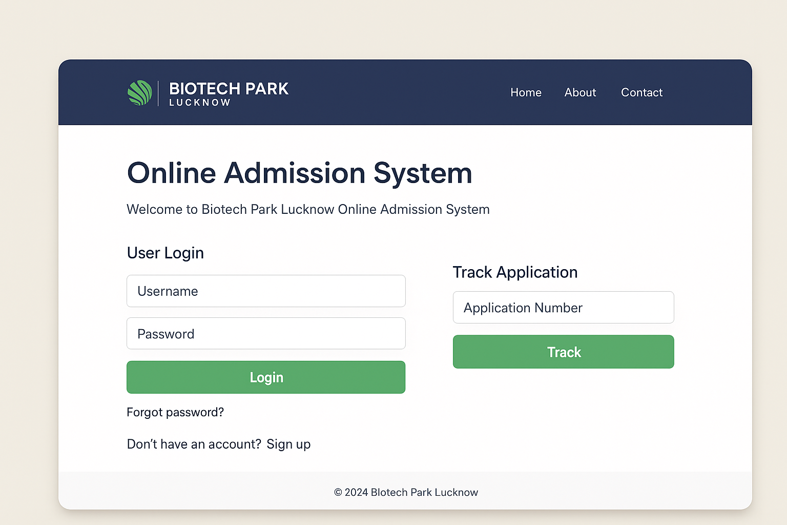 Online Admission System Biotech Park Screenshot